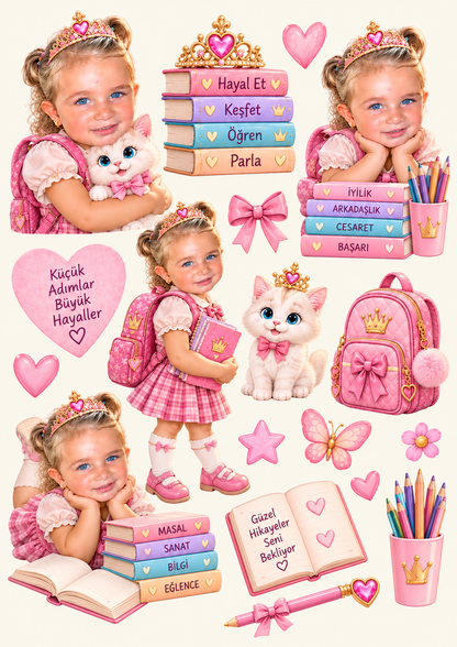 72 KİŞİYE ÖZEL OKUL ETİKETİ + DEFTER + STICKER